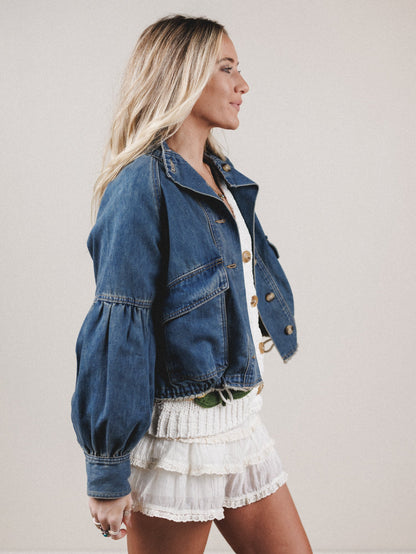 Balloon Sleeve Button Down Jacket - Denim
