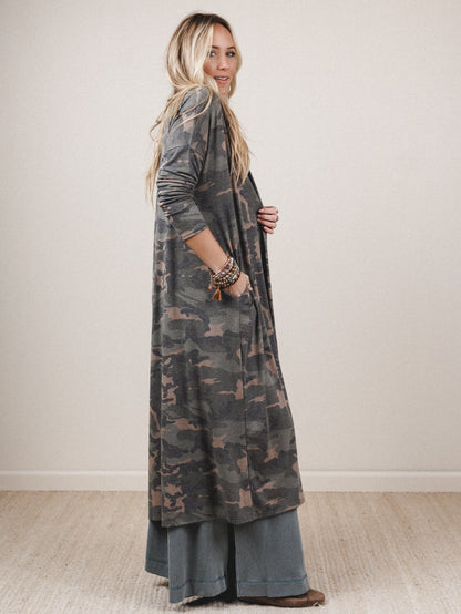 The Nest Essential Camo Cardigan - Olive Charcoal