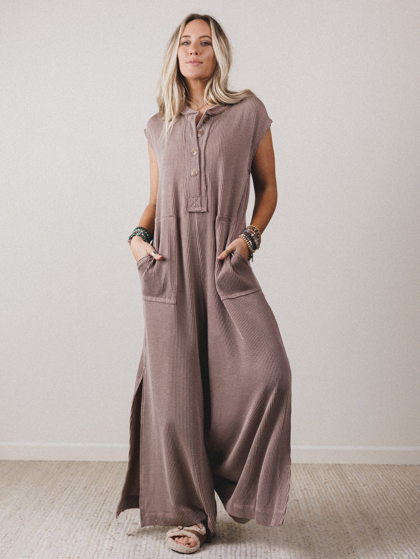 The Nest Madeline Textured Jumpsuit - Acorn