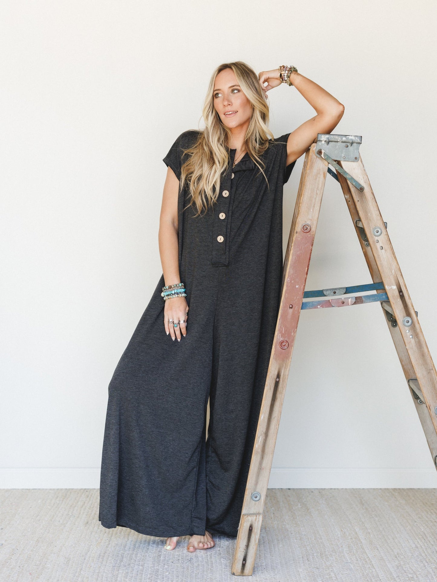 The Nest Davina Wide Leg Jumpsuit - Charcoal