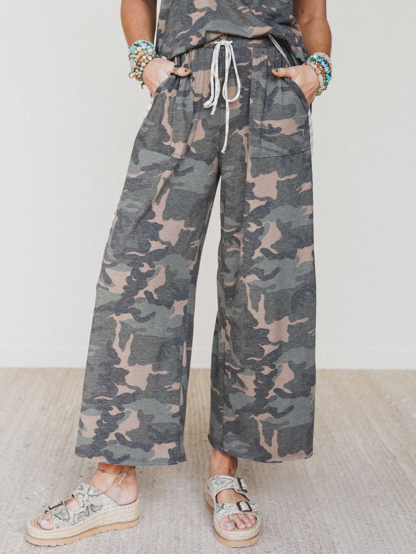 The Nest Casual Wanderer Wide Leg Pant - Olive Charcoal