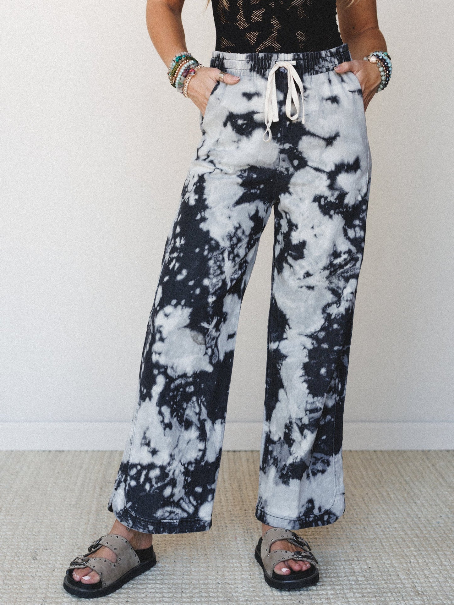 The Nest So Comfy Wide Leg Denim Pant - Bleach Dye Black