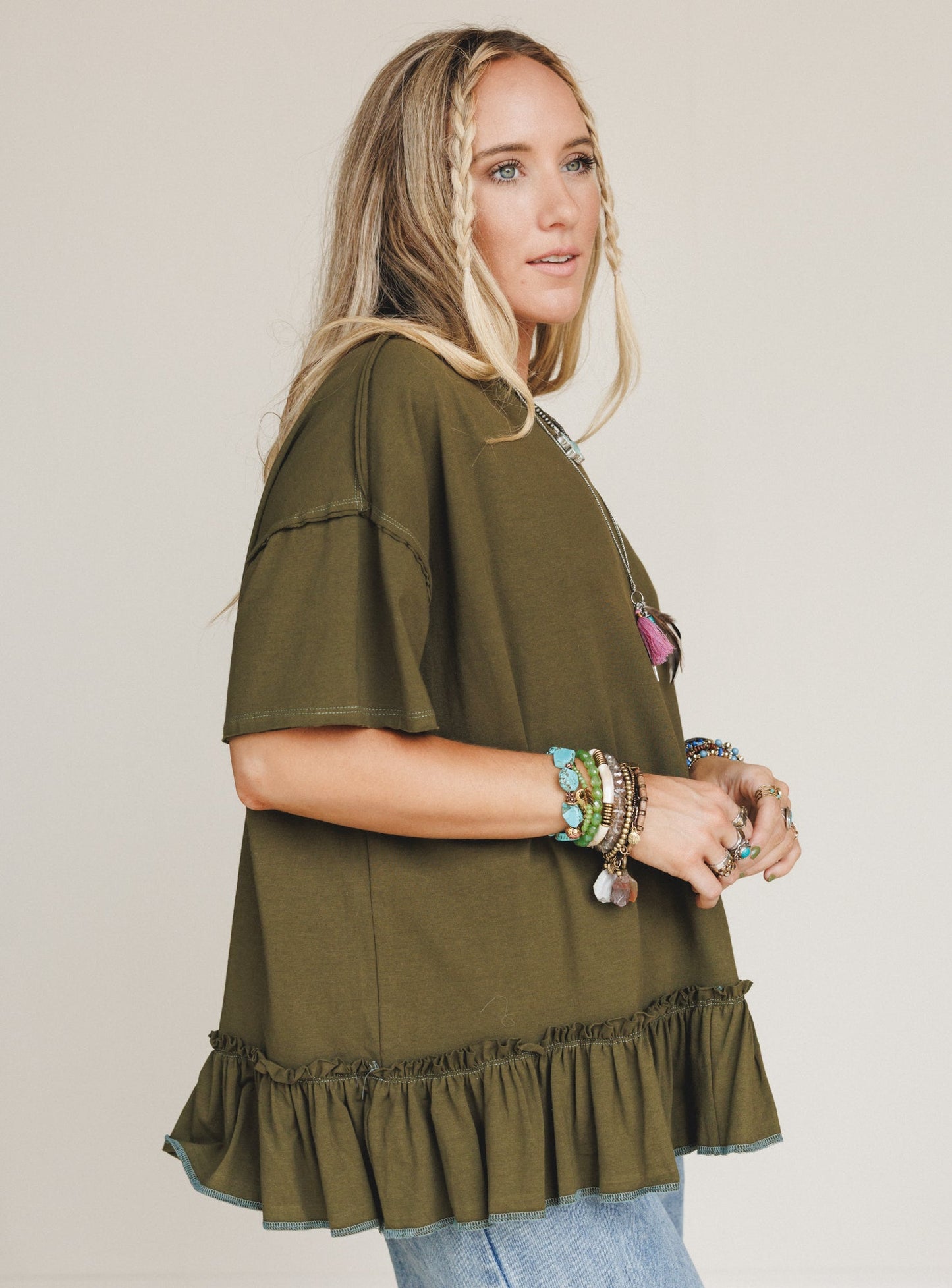 The Nest Mariah Ruffle Tee - Olive