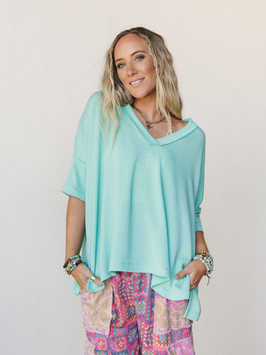 The Nest On The Go V Neck Ribbed Essential Tee - Cabbage