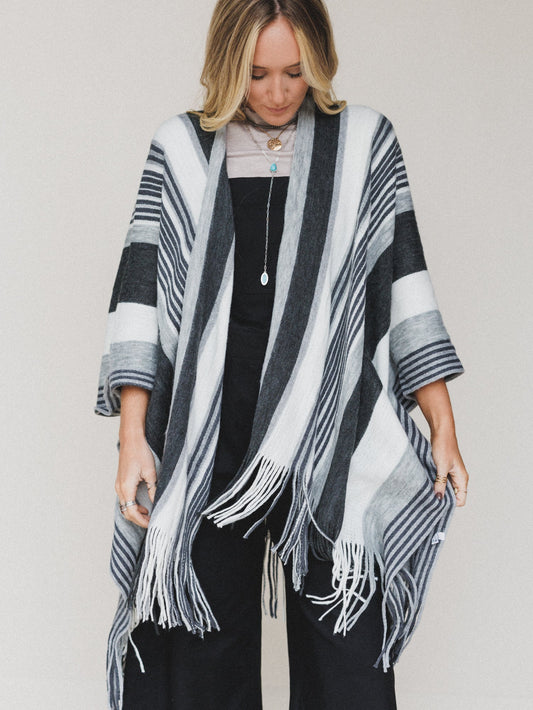 Sweet Love Striped Ruana Shawl - Gray