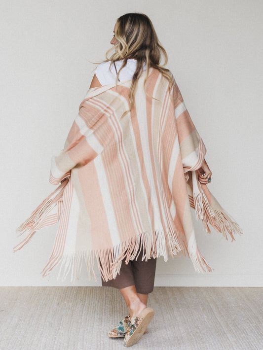 Sweet Love Striped Ruana Shawl - Beige