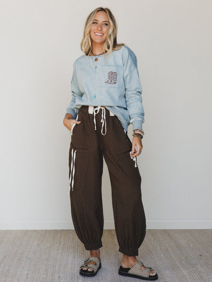 Ahoy Boho Striped Joggers - Chocolate