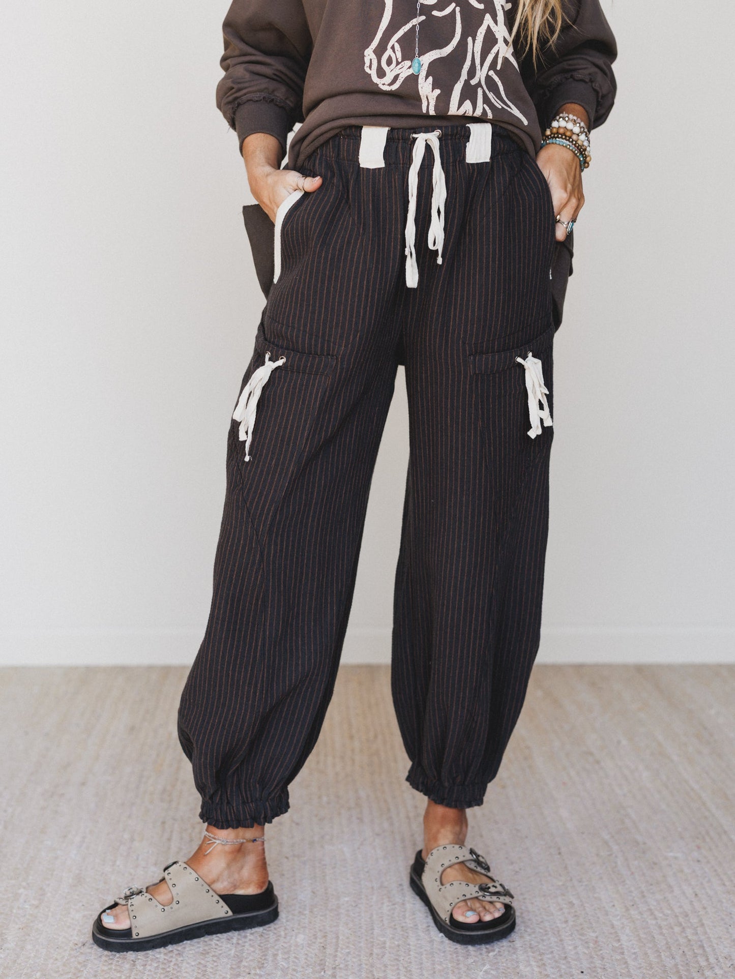 Ahoy Boho Striped Joggers - Midnight