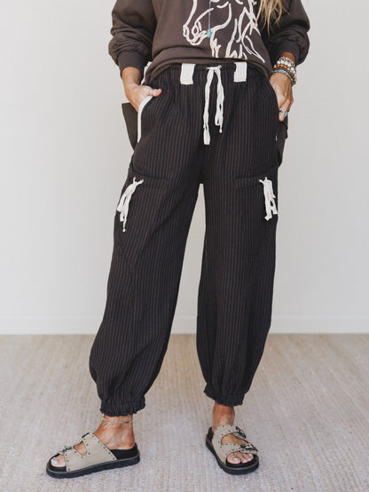Ahoy Boho Striped Joggers - Midnight
