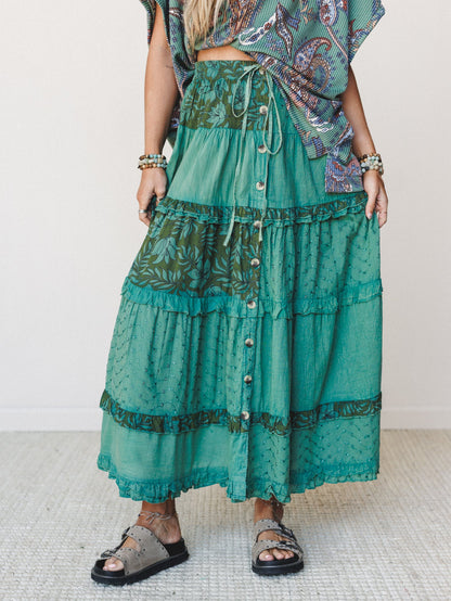 Life on the Island Skirt  - Olive Multi