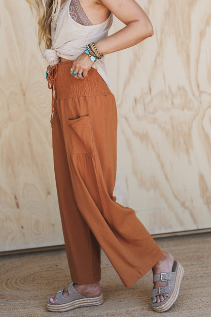 Solana Solid Wide Leg Pants - Camel