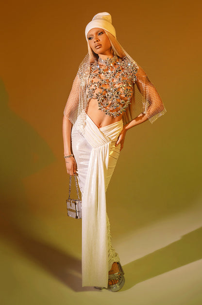 ALL OF THE GLAMOUR SLINKY MAXI SKIRT IN WHITE