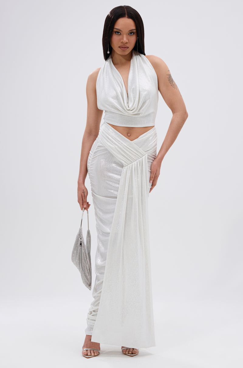 ALL OF THE GLAMOUR SLINKY HALTER NECK TOP IN WHITE