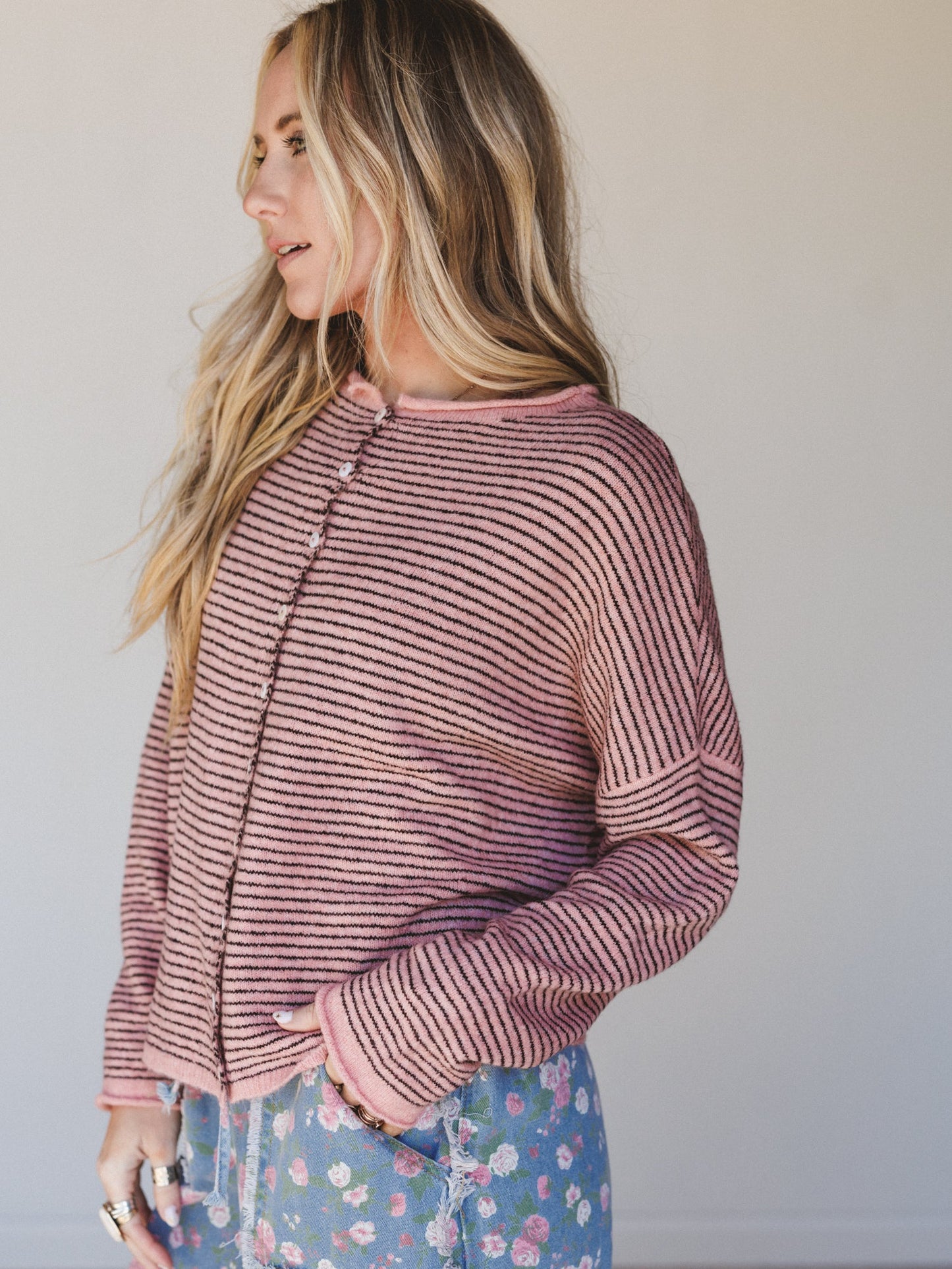Amara Button Down Cardigan - Rose