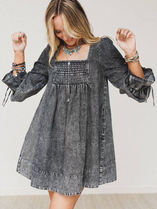 Soft Grove Babydoll Dress - Black