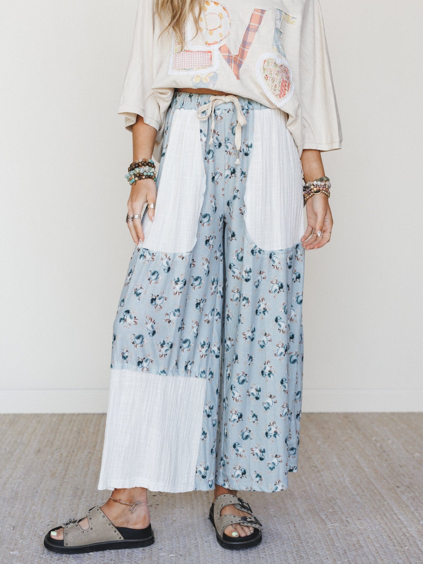 Ocean Flower Pants - Water Blue Ivory