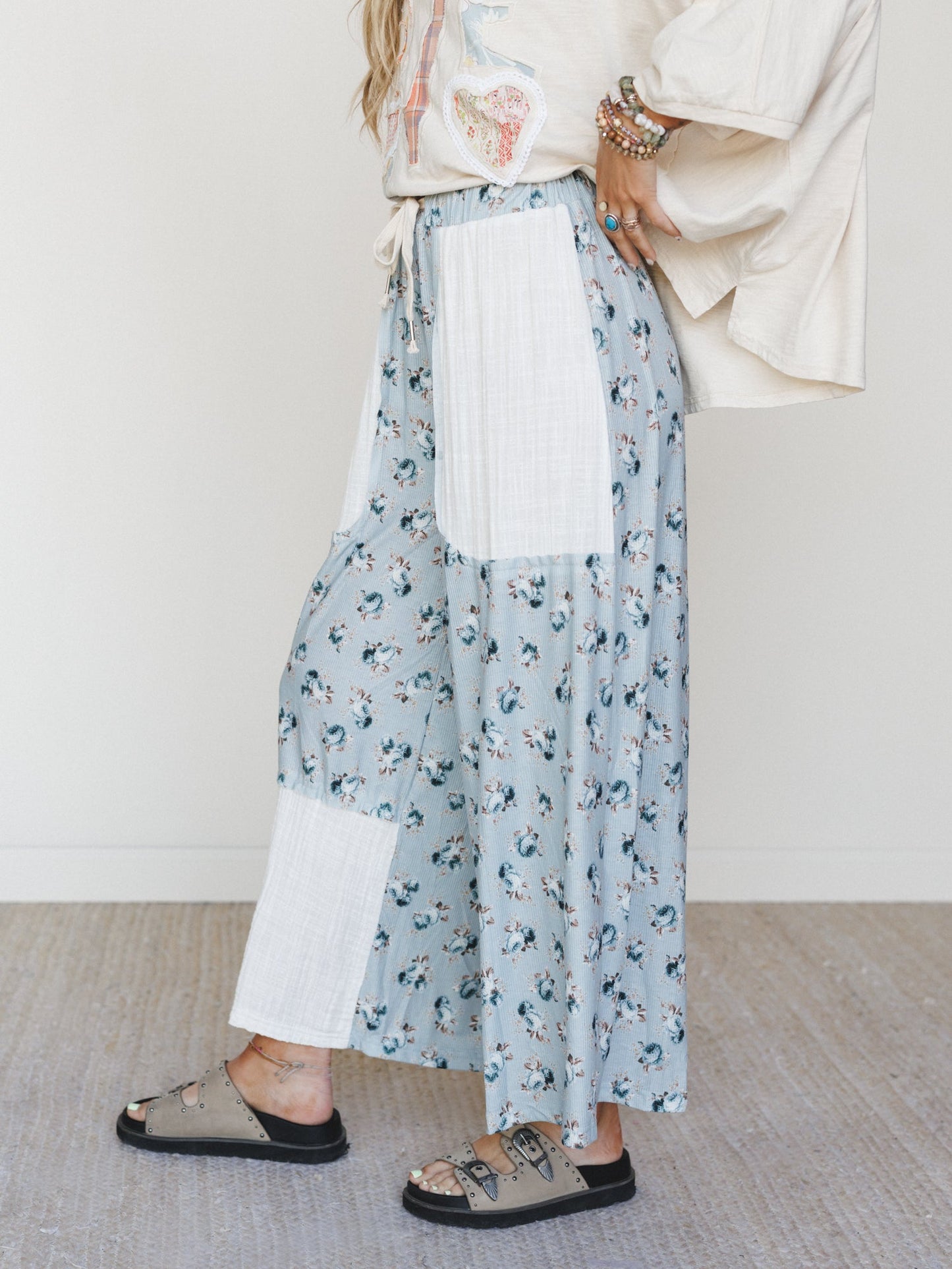 Ocean Flower Pants - Water Blue Ivory