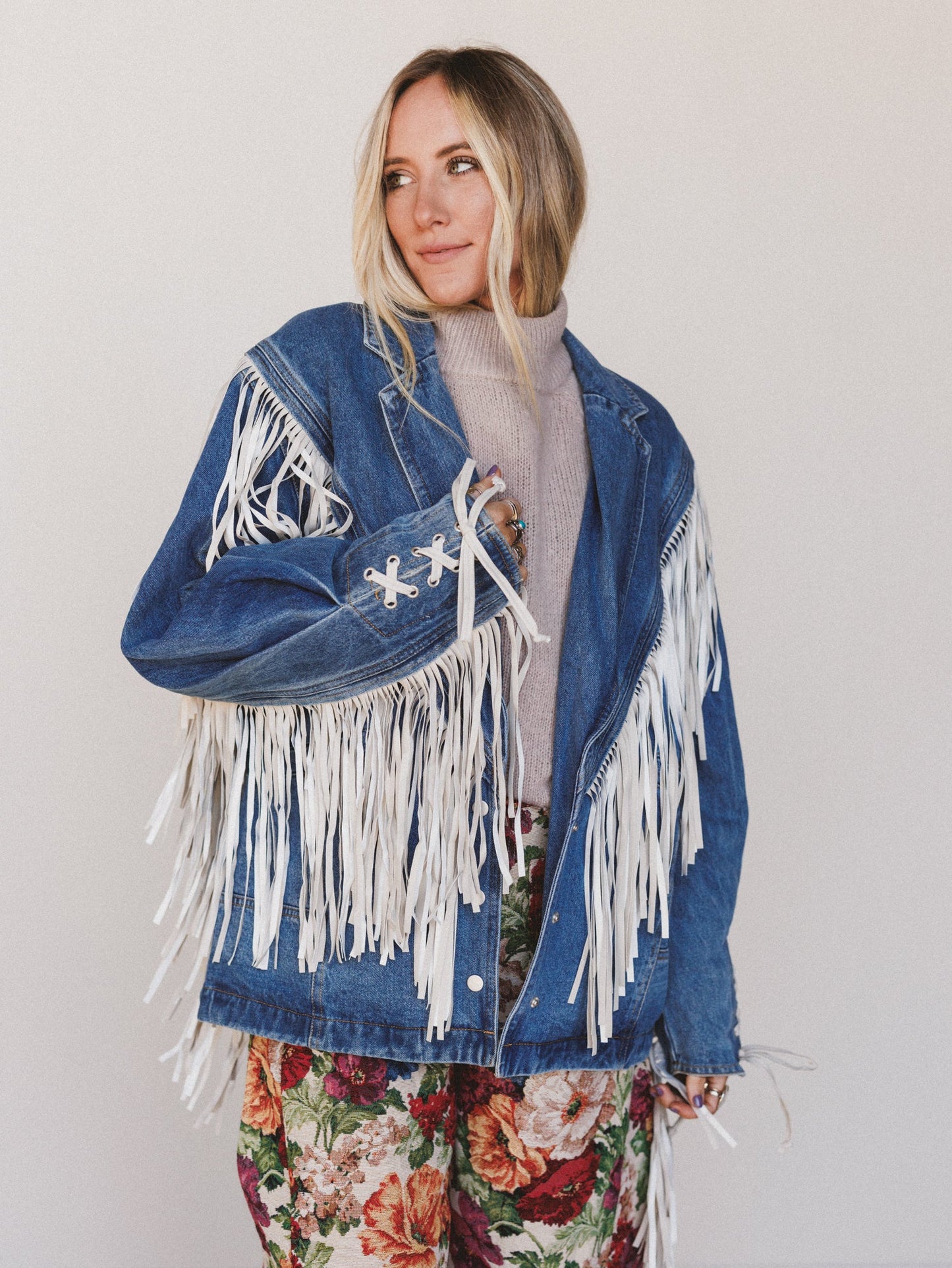 Statement Fringe Denim Jacket - Medium Wash