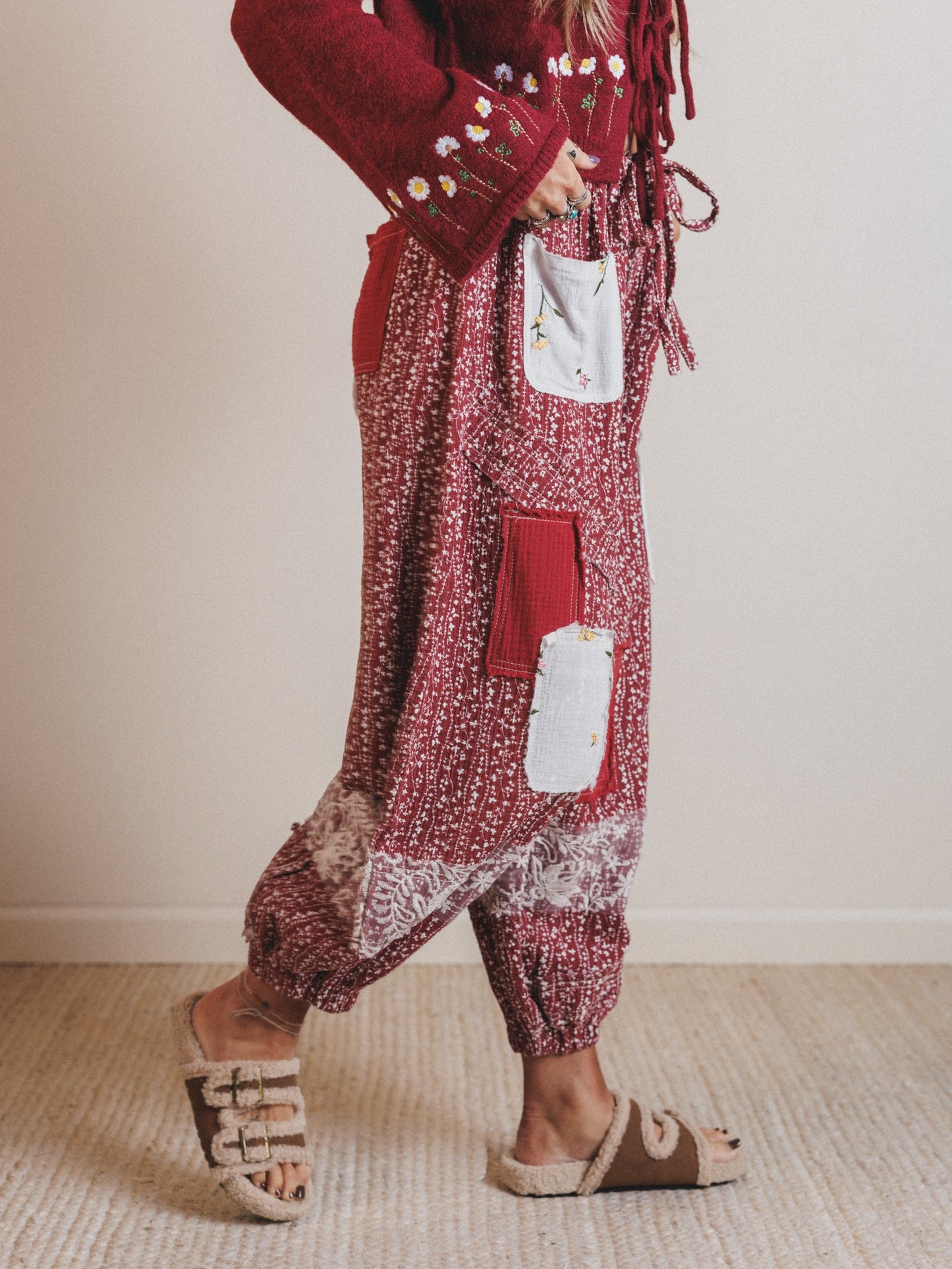 Jeanie Patchwork Pants - Raspberry Rose