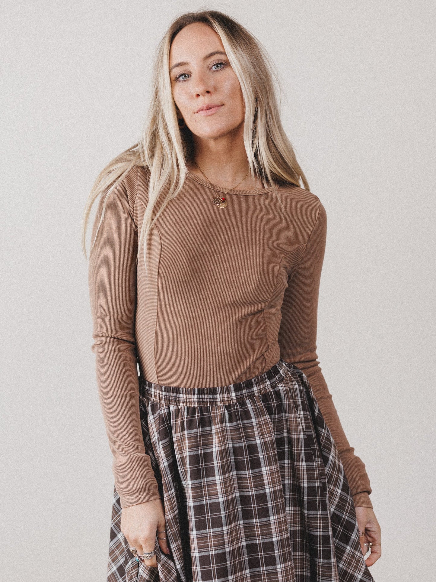 Serephina Ribbed Bodysuit Top - Mocha