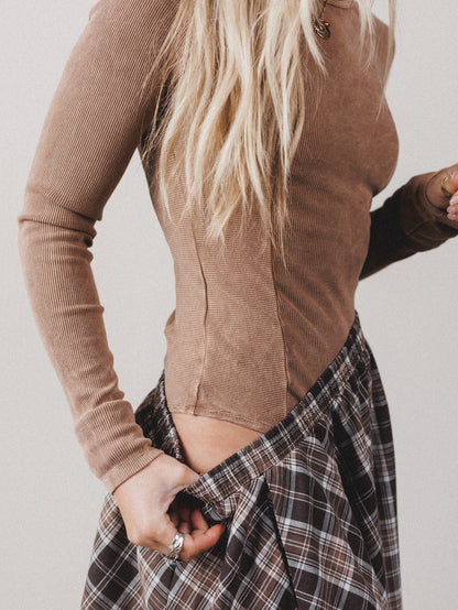 Serephina Ribbed Bodysuit Top - Mocha