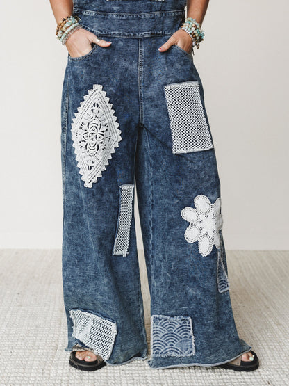 Flower Patch Overalls - Indigo