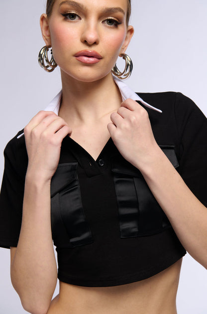 ALL BUSINESS COLLARED CROP TOP