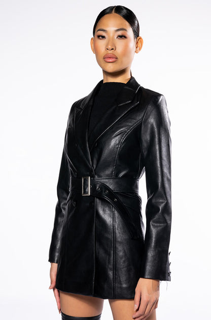 ALL YOU NEED PU BLAZER WITH BELT