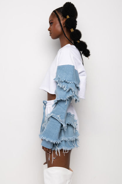 ALREADY BEST FRIENDS DENIM DETAIL SWEATSHIRT