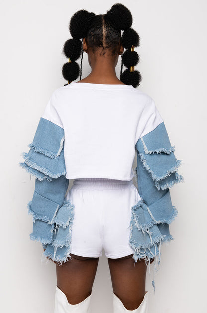 ALREADY BEST FRIENDS DENIM DETAIL SWEATSHIRT
