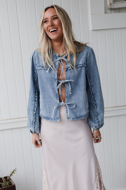 Adrian Tie Front Denim Jacket - Light Denim